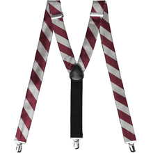 Load image into Gallery viewer, Burgundy and silver striped suspenders