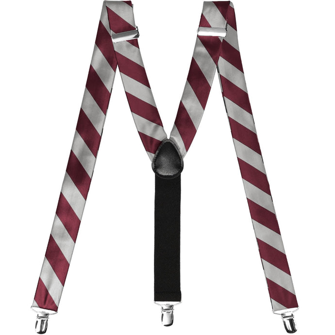 Burgundy and silver striped suspenders