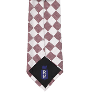 Burgundy and white large check pattern tie, back view