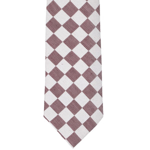 Burgundy and white large check pattern tie, front view