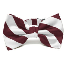 Load image into Gallery viewer, Burgundy and White Striped Bow Tie