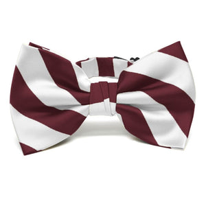 Burgundy and White Striped Bow Tie