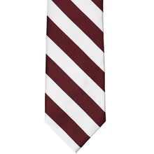 Load image into Gallery viewer, Front view of a burgundy and white striped tie