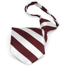 Load image into Gallery viewer, Pre-tied burgundy and white striped patten zipper tie