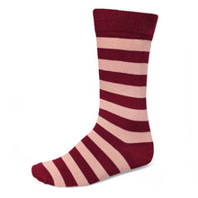 Load image into Gallery viewer, Burgundy and blush pink striped dress sock