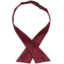 Load image into Gallery viewer, A solid burgundy crossover tie with a fabric covered snap