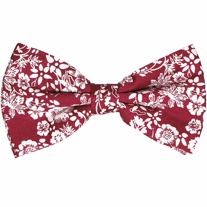 Burgundy and white floral bow tie