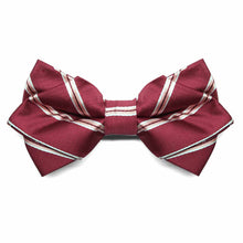 Load image into Gallery viewer, Burgundy and white striped diamond tip bow tie, front view