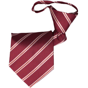 Burgundy and pink striped zipper tie, folded front view