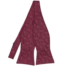 Load image into Gallery viewer, Burgundy paisley self-tie bow tie, untied flat front view