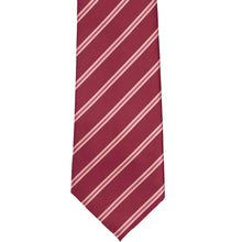 Load image into Gallery viewer, The front view of a burgundy pencil striped tie