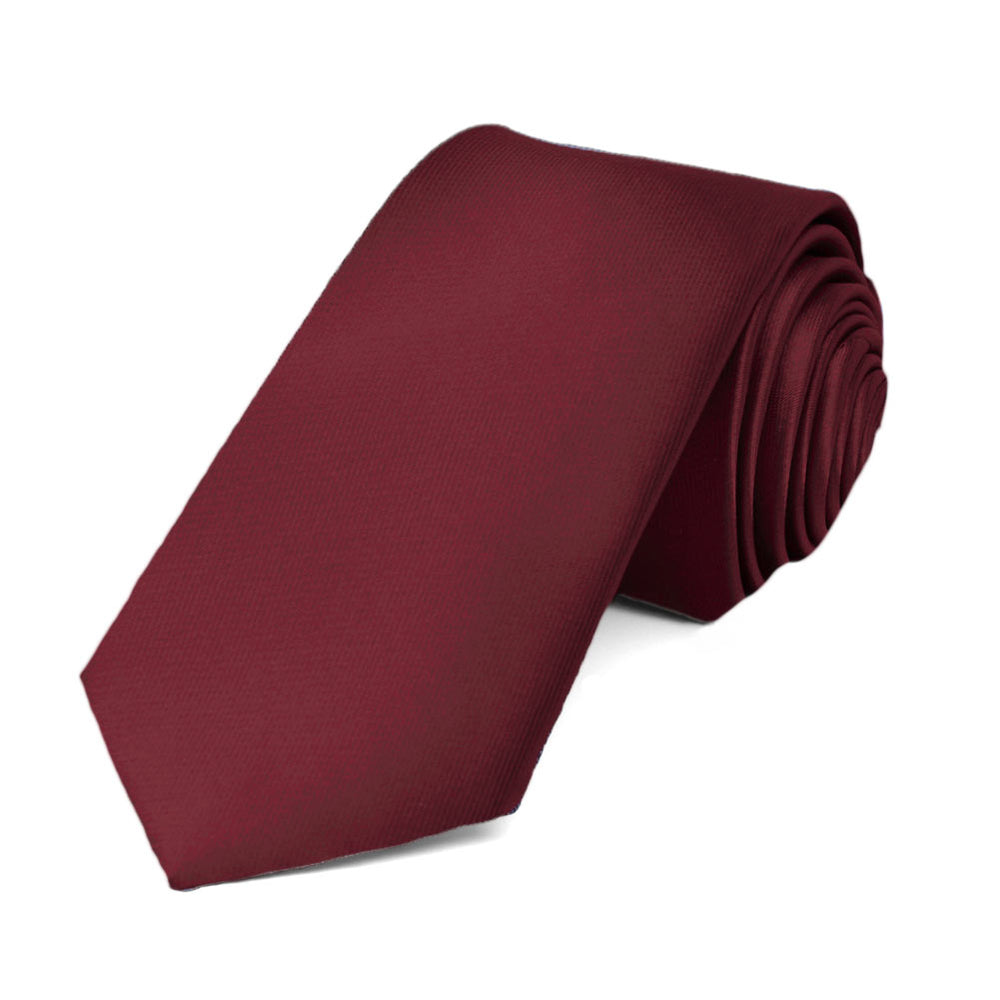 Burgundy Slim Solid Color Necktie, 2.5