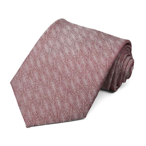 Burgundy necktie, rolled to show zig zag pattern up close
