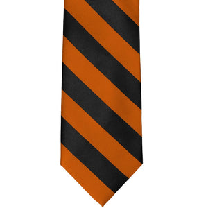 Burnt orange and black striped tie, front flat view
