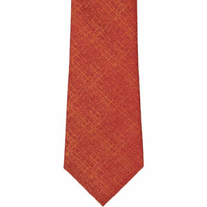 Front view of a burnt orange tie with a textured crosshatch pattern