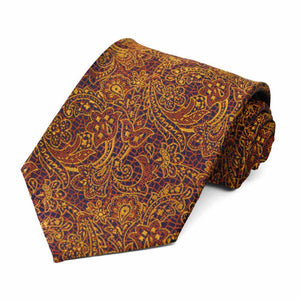 Burnt orange floral pattern tie