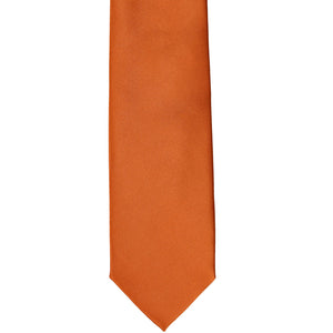 Front view burnt orange solid tie in a slim width