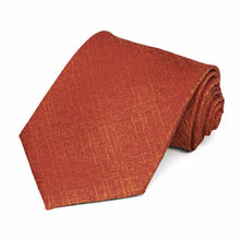 Load image into Gallery viewer, Burnt orange textured crosshatch necktie, rolled to show pattern