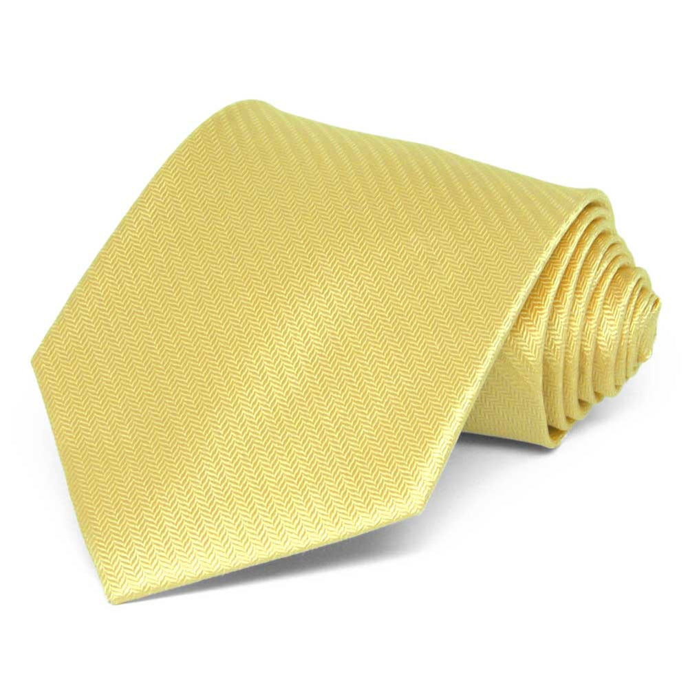 Butter Yellow Herringbone Silk Extra Long Necktie