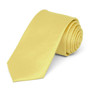 Butter Yellow Herringbone Silk Slim Necktie, 2.5" Width