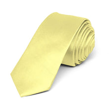 Load image into Gallery viewer, Butter Yellow Skinny Solid Color Necktie, 2&quot; Width