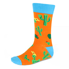 Load image into Gallery viewer, Men&#39;s cactus dress socks in orange, green, yellow and turquoise