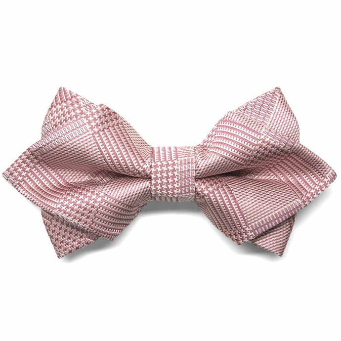 Pink plaid diamond tip bow tie, front view
