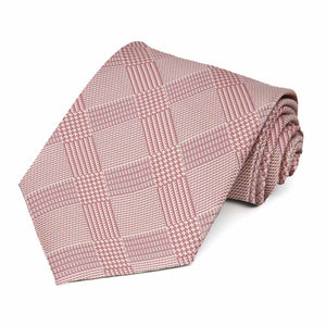 Pink plaid extra long necktie, rolled view