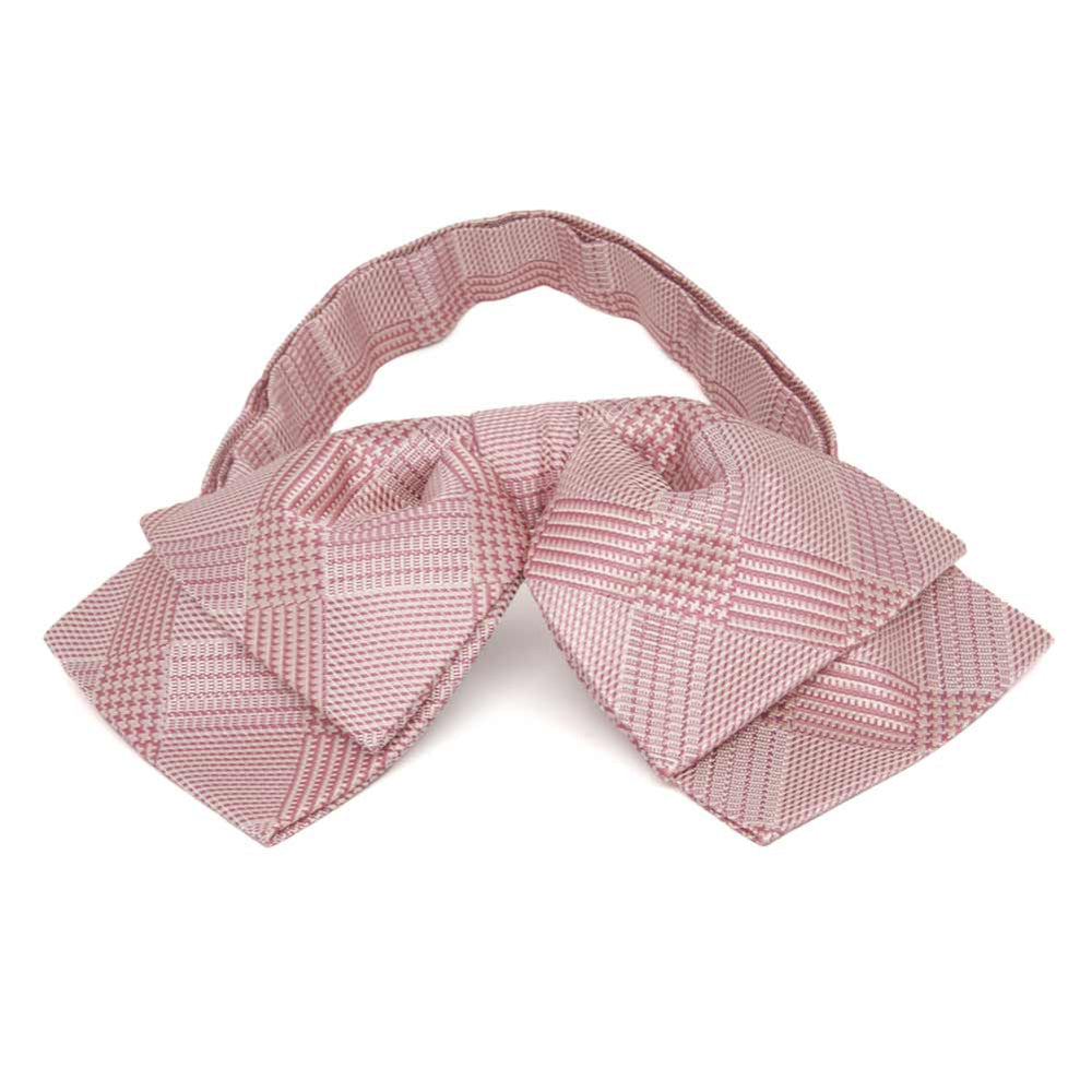 Pink plaid floppy bow tie, front view