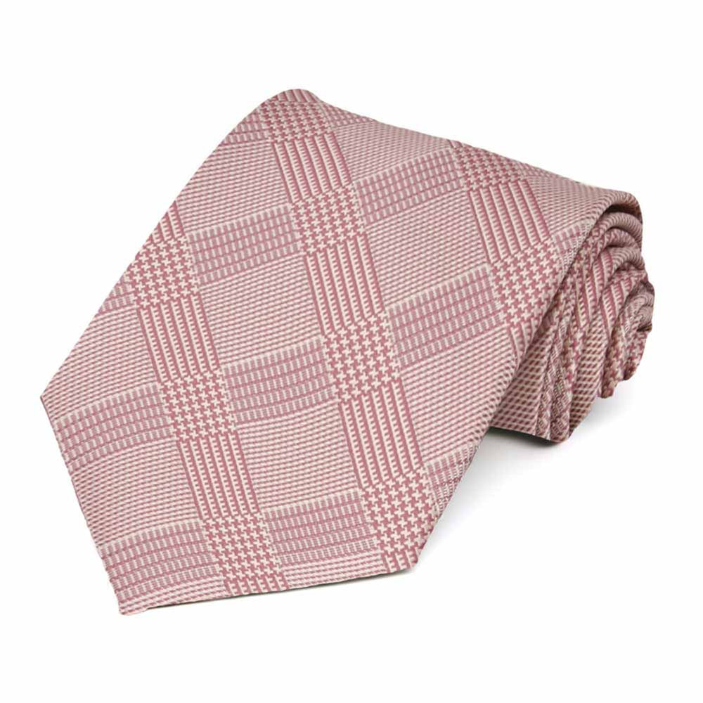 Rolled view of a pink plaid necktie