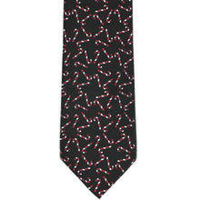 Load image into Gallery viewer, Front view of a black candy cane Christmas necktie