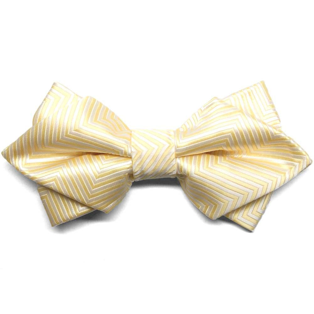 Front view of a light yellow and white chevron pattern diamond tip bow tie