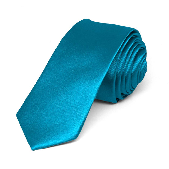 Caribbean Blue Skinny Solid Color Necktie, 2