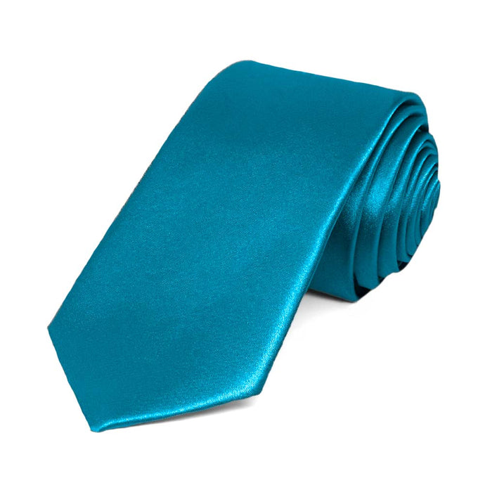 Caribbean Blue Slim Solid Color Necktie, 2.5