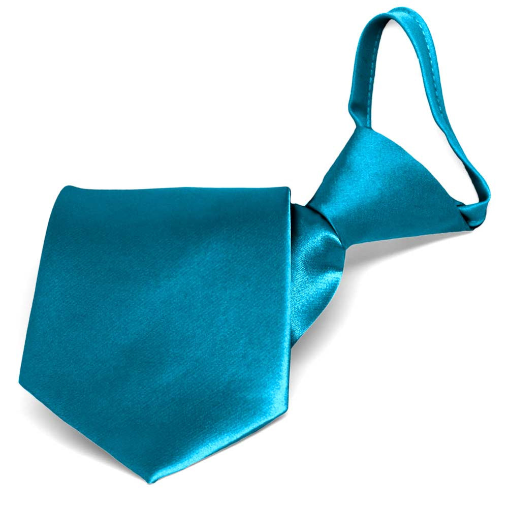 Caribbean Blue Solid Color Zipper Tie