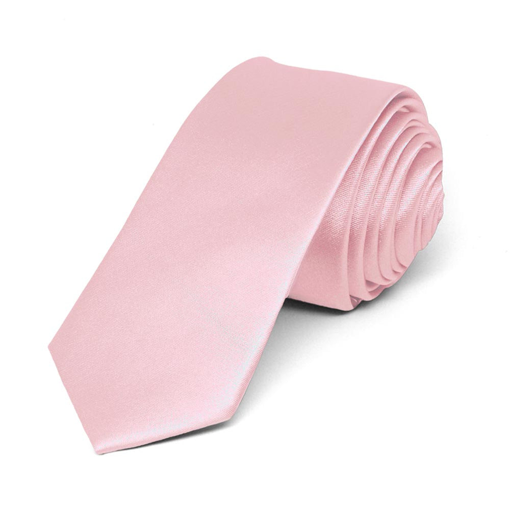 Carnation Pink Skinny Solid Color Necktie, 2
