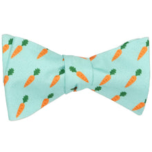 Load image into Gallery viewer, An aqua carrot patterned tied self-tie bow tie