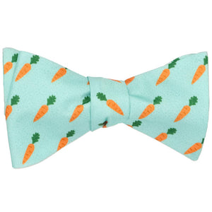 An aqua carrot patterned tied self-tie bow tie