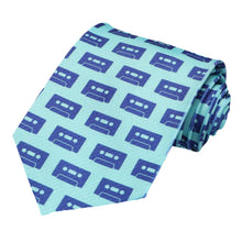 Load image into Gallery viewer, A tiled blue cassette tape on a light blue tie.