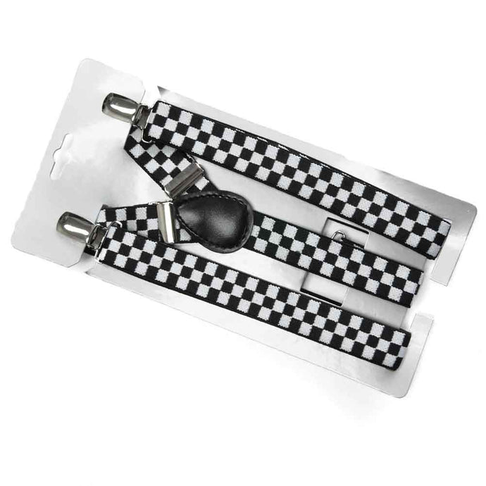 White and black car race flag checkered theme suspender.