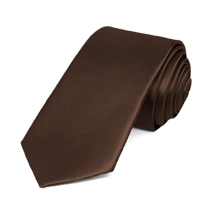 Chestnut Brown Slim Solid Color Necktie, 2.5