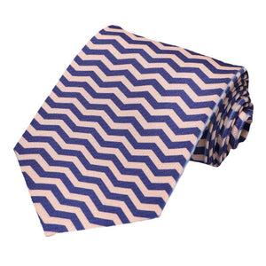 A dark blue and subtle pink chevron stripe necktie