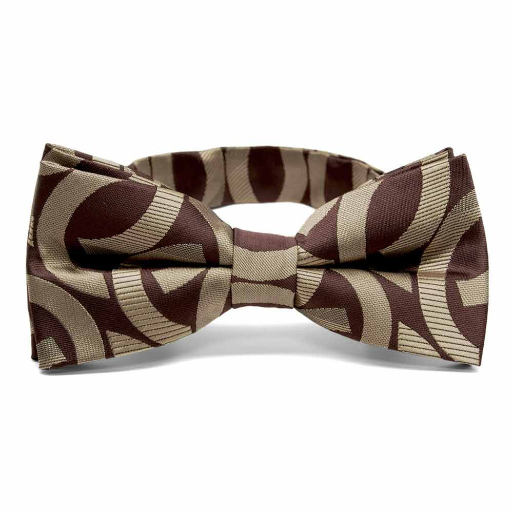 Brown and beige link pattern bow tie, front view