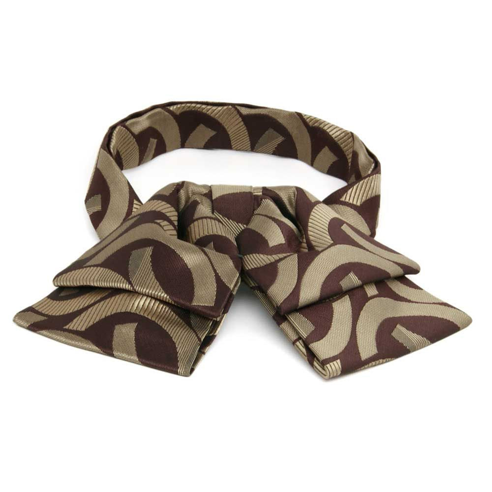 Brown and beige link pattern floppy bow tie, front view