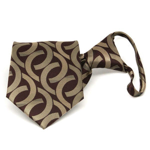 Brown and beige link pattern zipper tie, folded front view