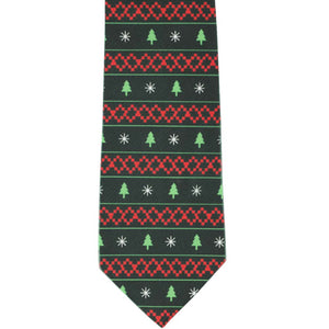 Front view Christmas sweater necktie in red and green