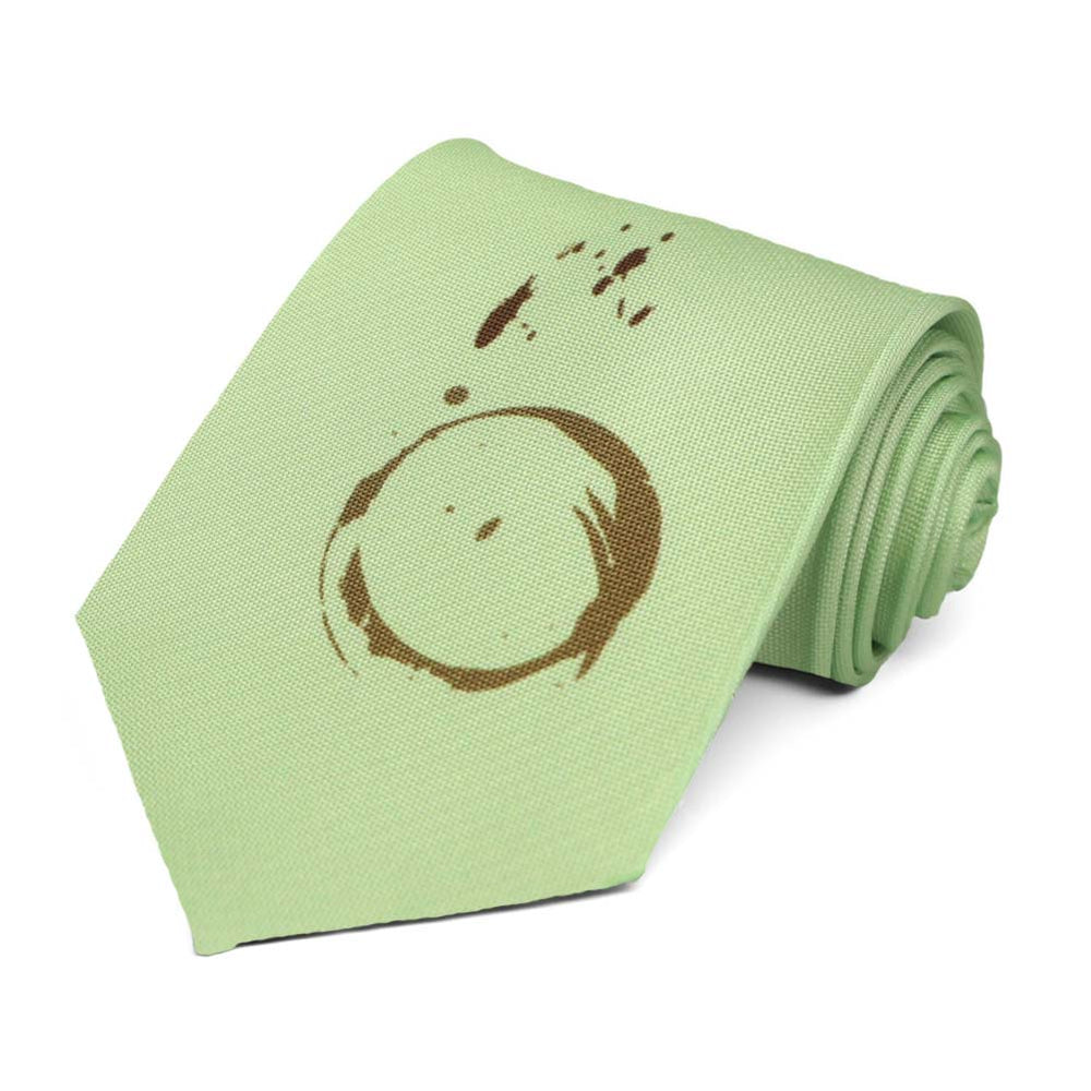 Light green necktie with coffee ring