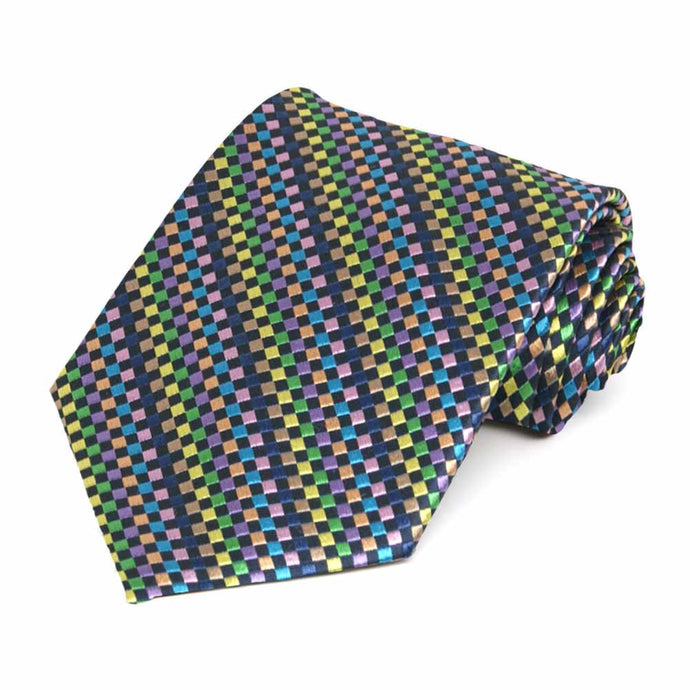 Woven checked pattern tie in lots of colors, blues, pinks, purples, greens and more