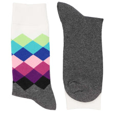 Load image into Gallery viewer, Colorful pair of men&#39;s socks with a cascading diamond pattern