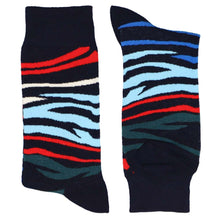 Load image into Gallery viewer, Pair of men&#39;s dress socks in a colorful zebra pattern